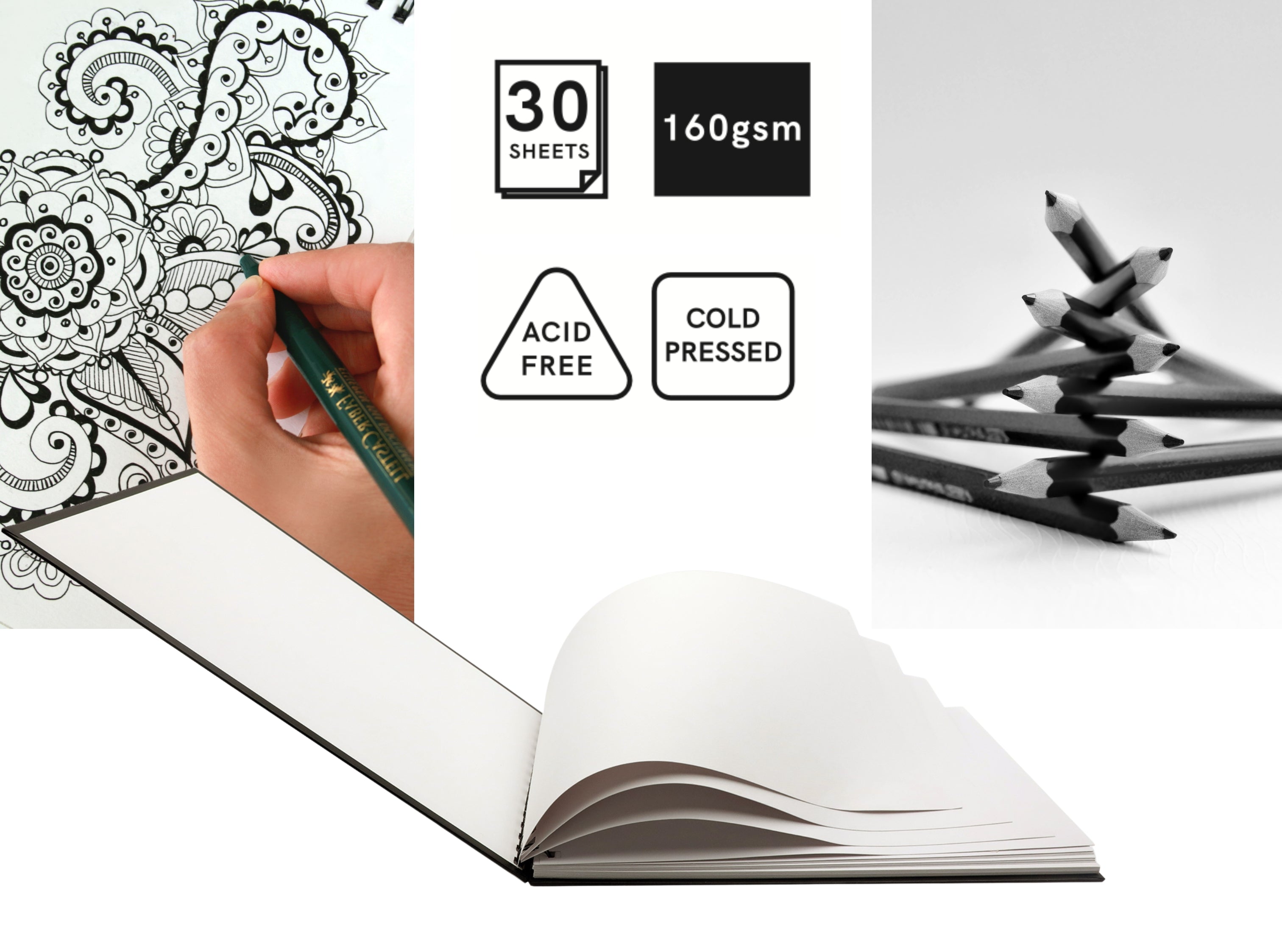 Artme A4 Sketch Pad, 30 Sheets 160gsm, Spiral Bound, Sketchbook - 2pk