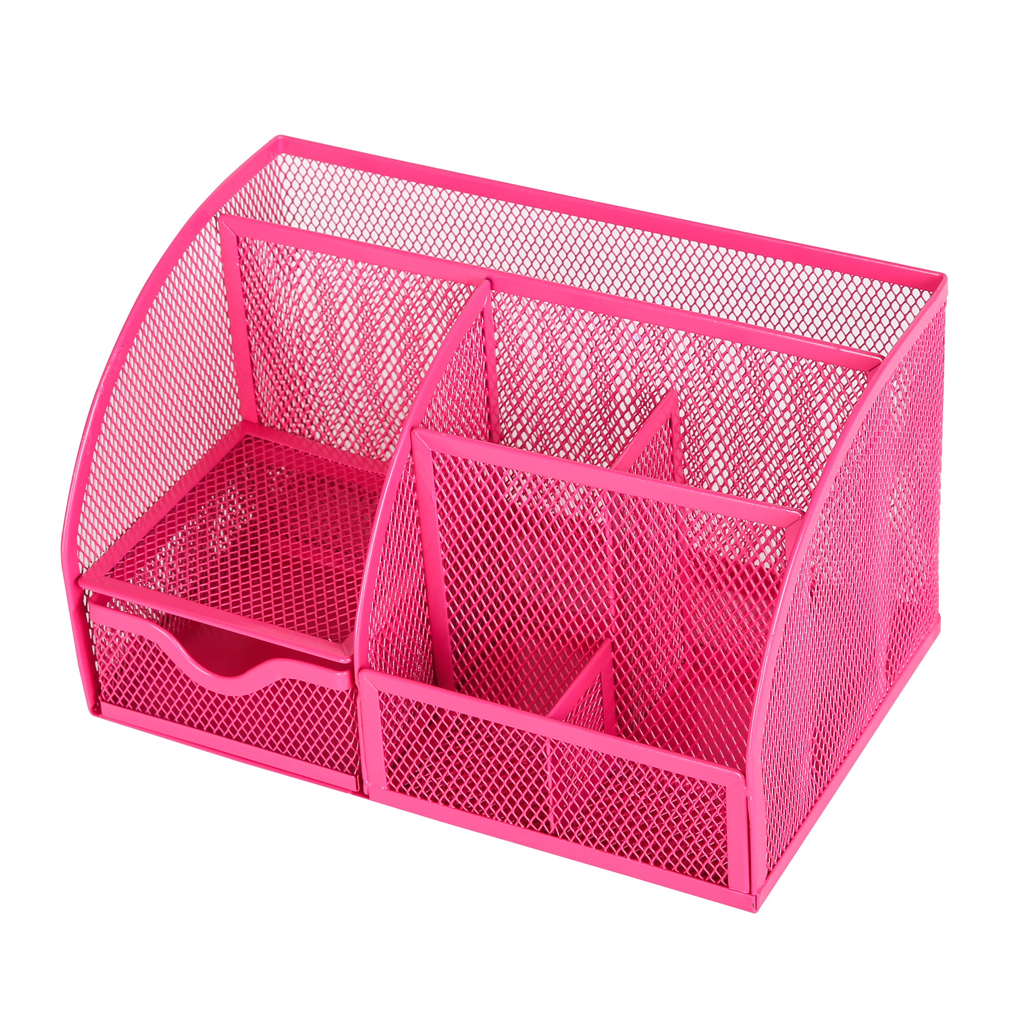 EXERZ Desk Organiser with 7 Compartments -Mesh Desk Tidy Caddy - Pink