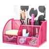 EXERZ Desk Organiser with 7 Compartments -Mesh Desk Tidy Caddy - Pink
