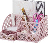 EXERZ Desk Organiser with 7 Compartments -Mesh Desk Tidy Caddy  - Light Pink