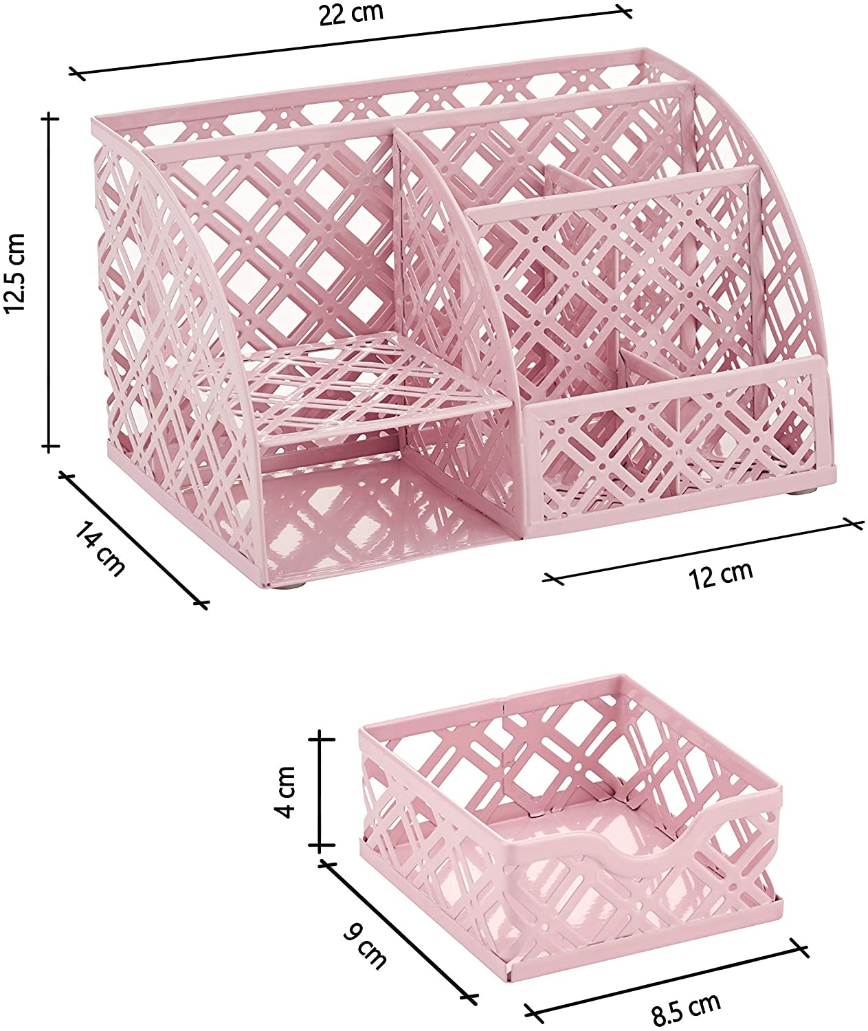 EXERZ Desk Organiser with 7 Compartments -Mesh Desk Tidy Caddy  - Light Pink