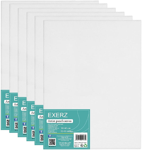 Exerz 30x40cm Canvas Panels 3mm 6pcs - A3 Canvas Board 100% Cotton 280gsm