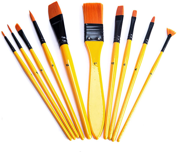 Exerz Artist Acrylic Paint Brush Set 10 pcs Synthetic Hair in a Case- Acrylic