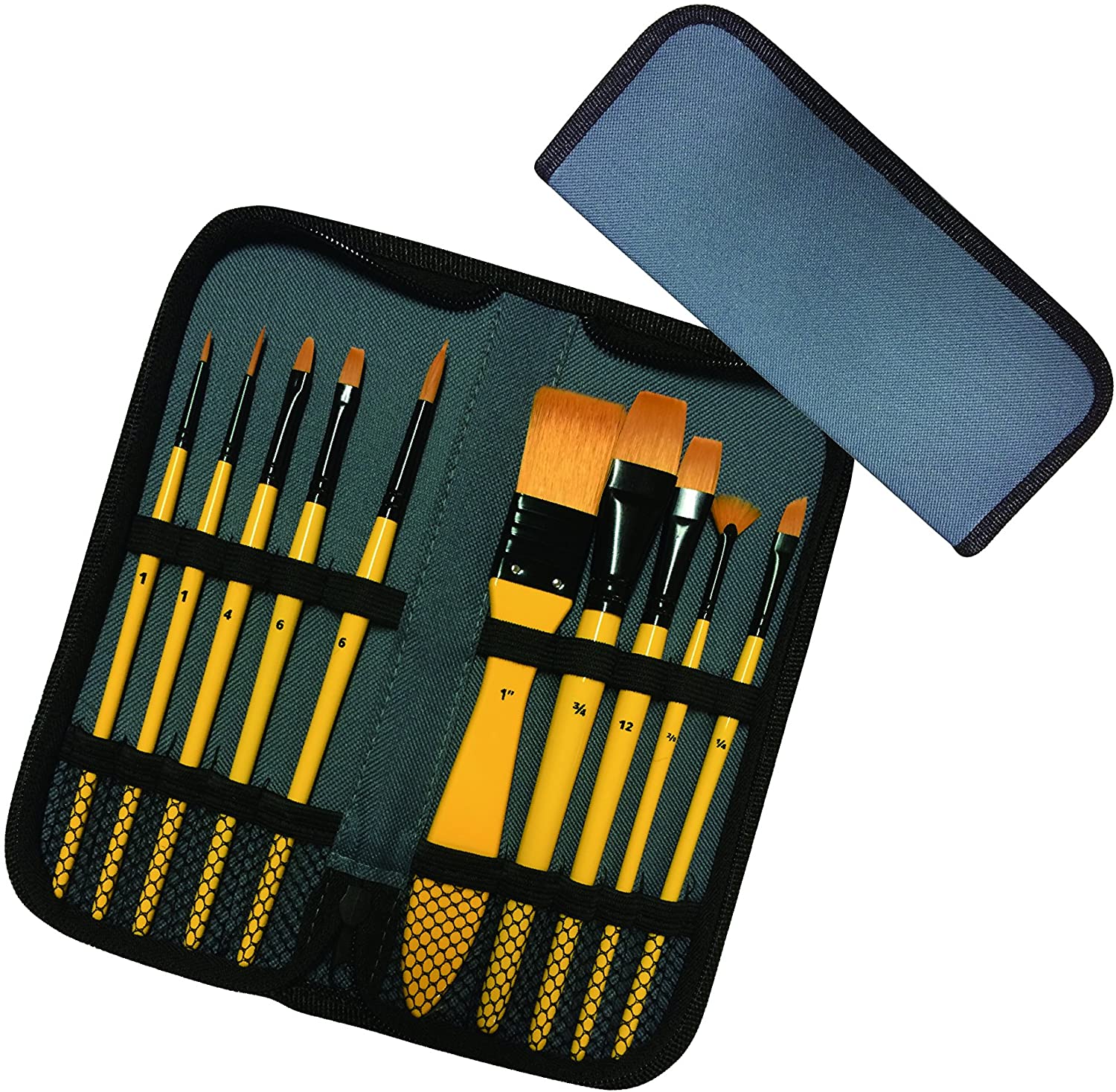 Exerz Artist Acrylic Paint Brush Set 10 pcs Synthetic Hair in a Case- Acrylic