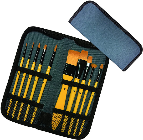 Exerz Artist Acrylic Paint Brush Set 10 pcs Synthetic Hair in a Case- Acrylic