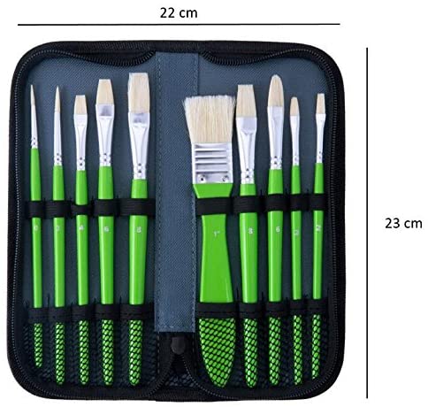 Exerz Artist Paint Brush Set – 10 pcs Professional Bristle Brushes in a Case/Perfect for Oil Colour Acrylic Gouache - Oil