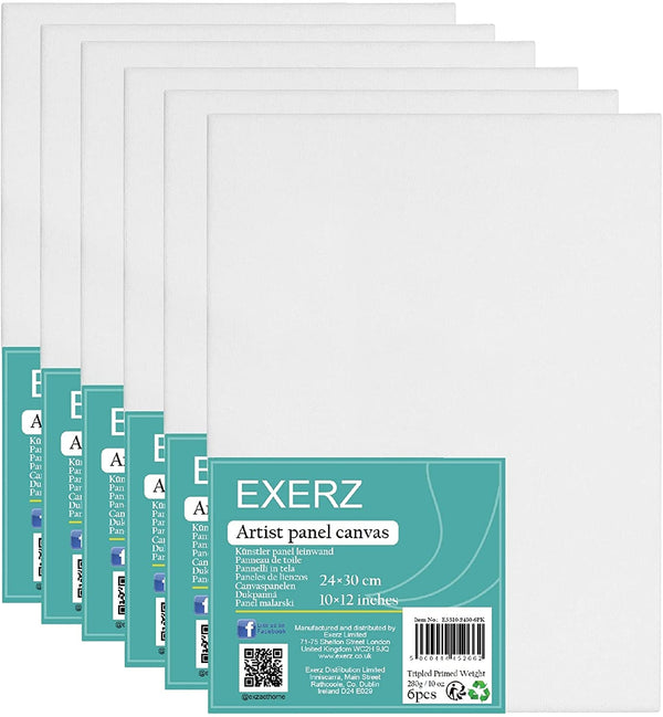 Exerz 24x30cm Canvas Panel 3mm 6pcs Pack 280gsm 100% Cotton/ Blank Artist Canvas Board
