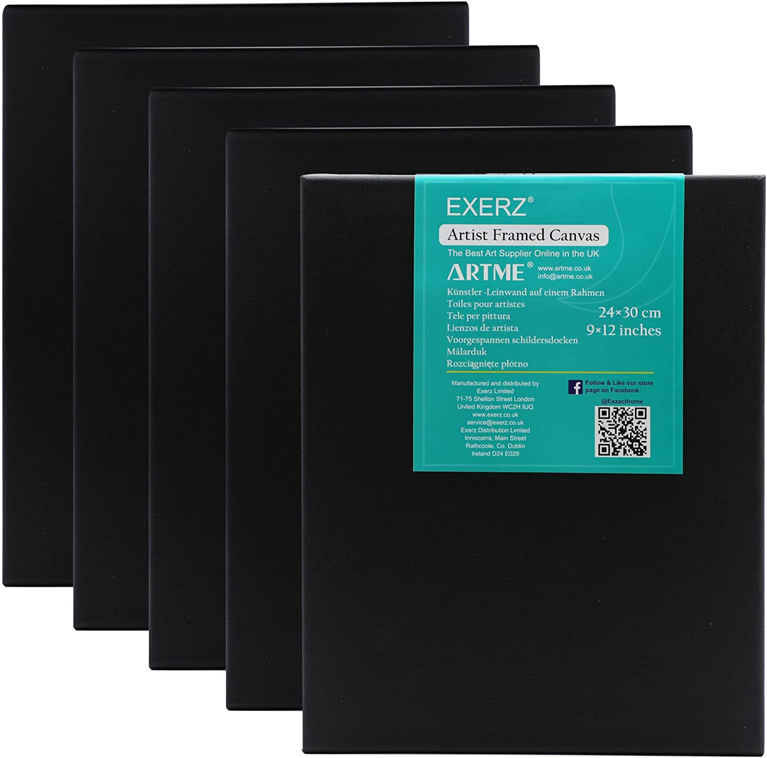 Exerz Pre-Stretched Artist Canvas 5pk - 24x30cm Black