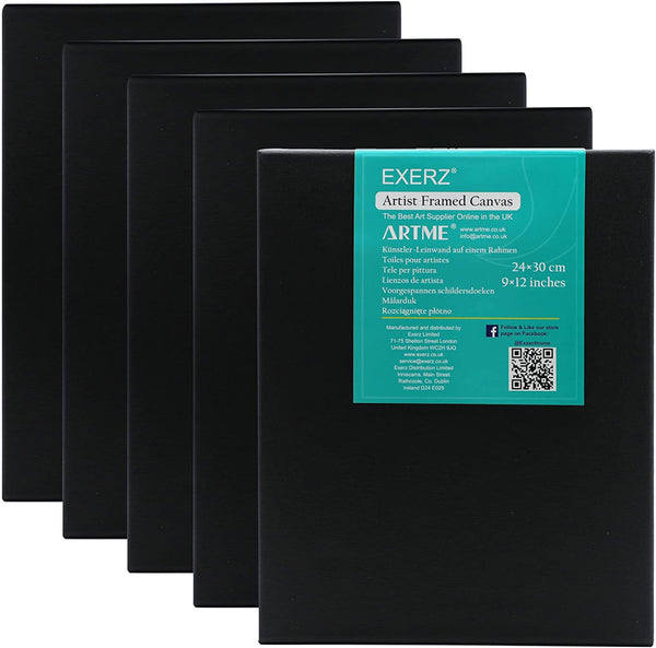 Exerz Pre-Stretched Artist Canvas 5pk - 24x30cm Black