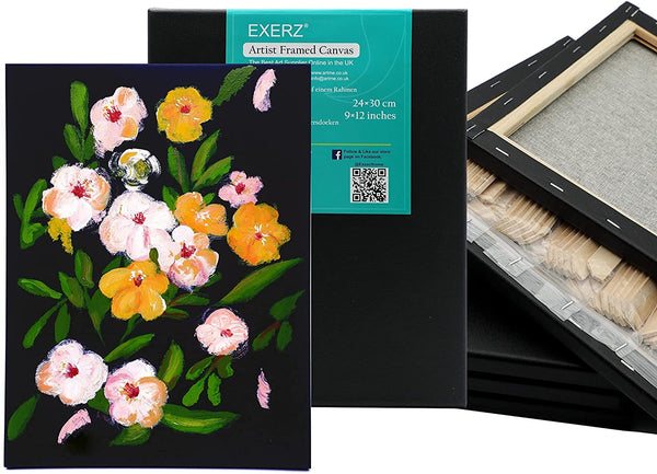 Exerz Pre-Stretched Artist Canvas 5pk - 24x30cm Black