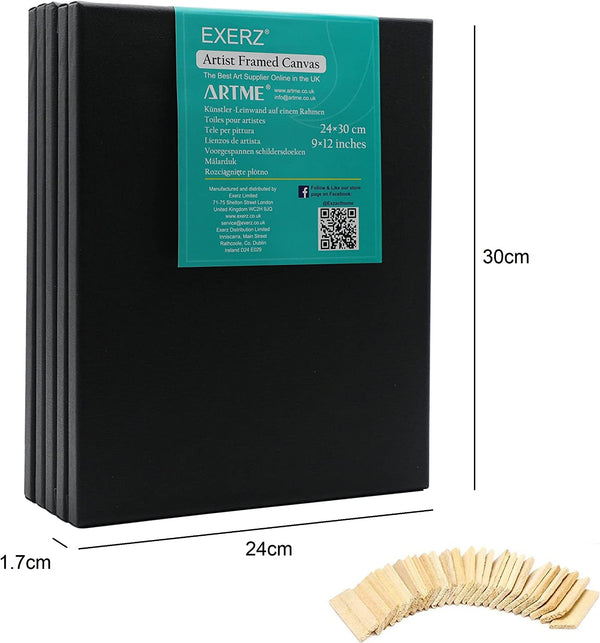 Exerz Pre-Stretched Artist Canvas 5pk - 24x30cm Black