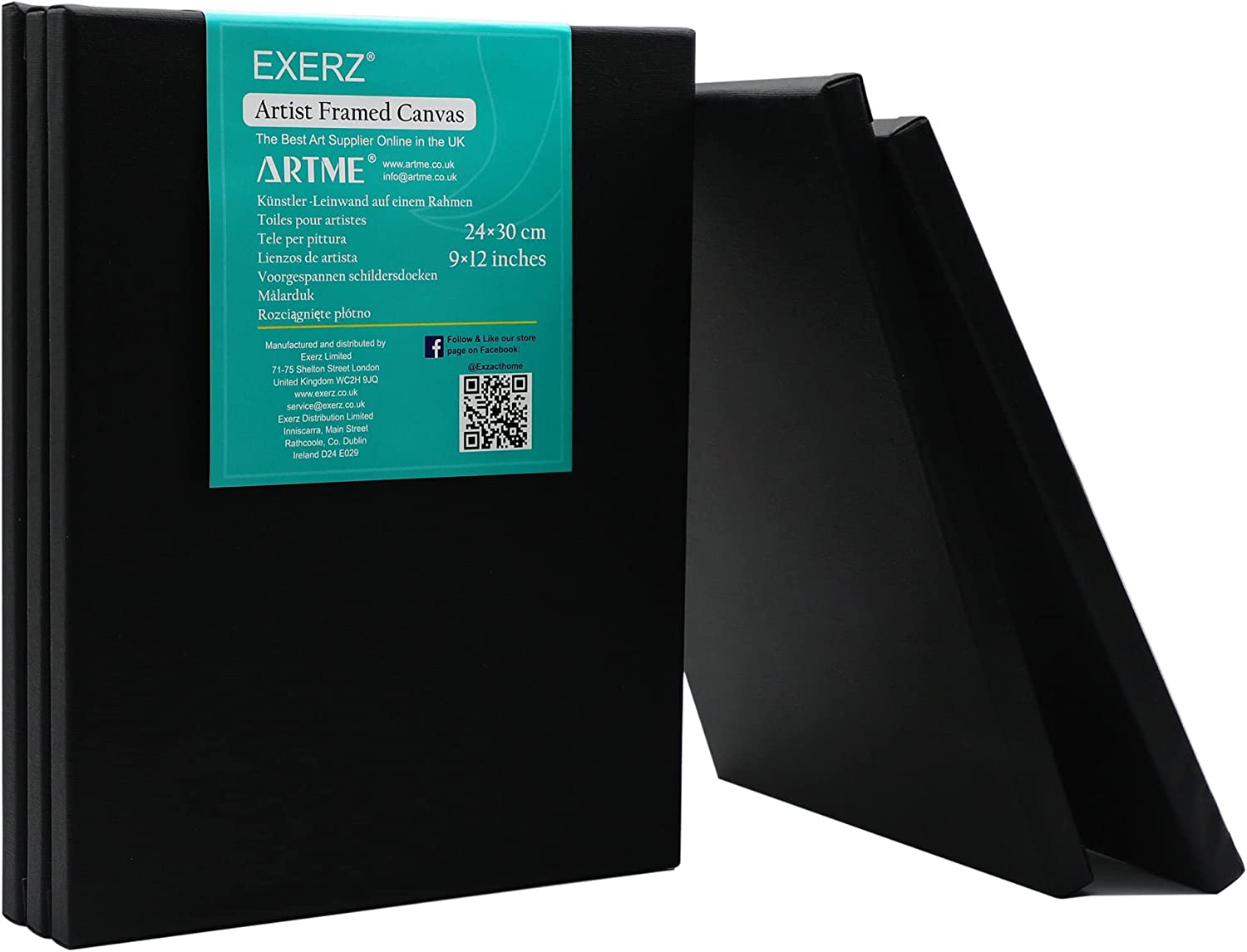 Exerz Pre-Stretched Artist Canvas 5pk - 24x30cm Black