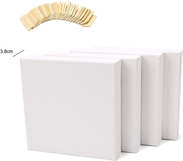 EXERZ 20x20cm Framed Canvas 3.8cm Deep Edge 4pcs/ 380GSM/ Artist Stretched Canvas 100% Cotton- 4pk