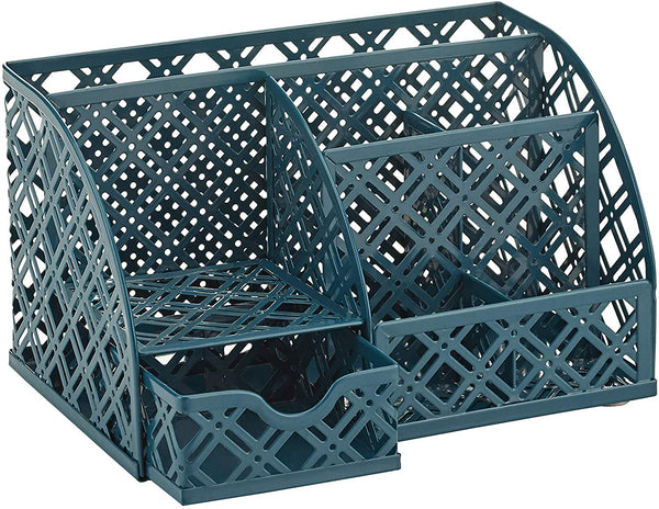 EXERZ Desk Organiser with 7 Compartments -Mesh Desk Tidy Caddy - Aegean Blue