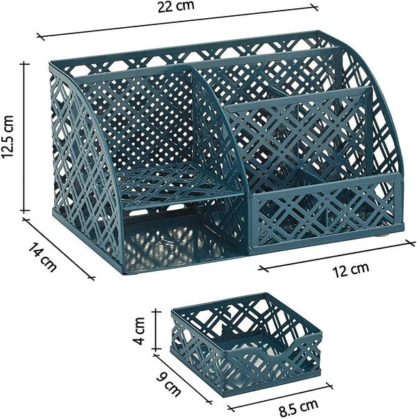 EXERZ Desk Organiser with 7 Compartments -Mesh Desk Tidy Caddy - Aegean Blue