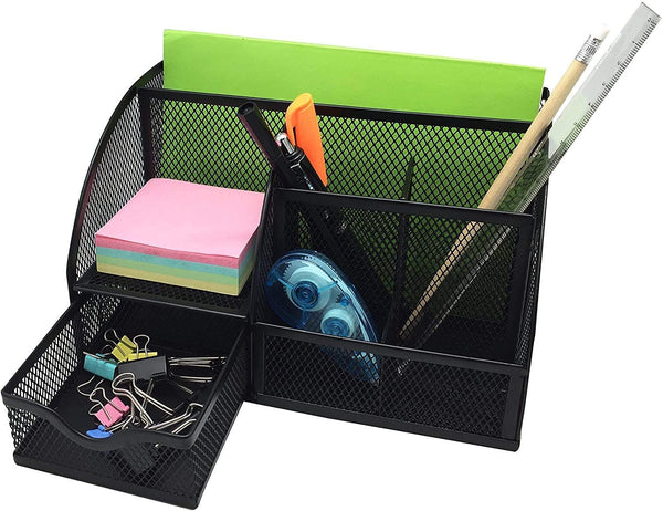 EXERZ Desk Organiser with 7 Compartments -Mesh Desk Tidy Caddy  - Black