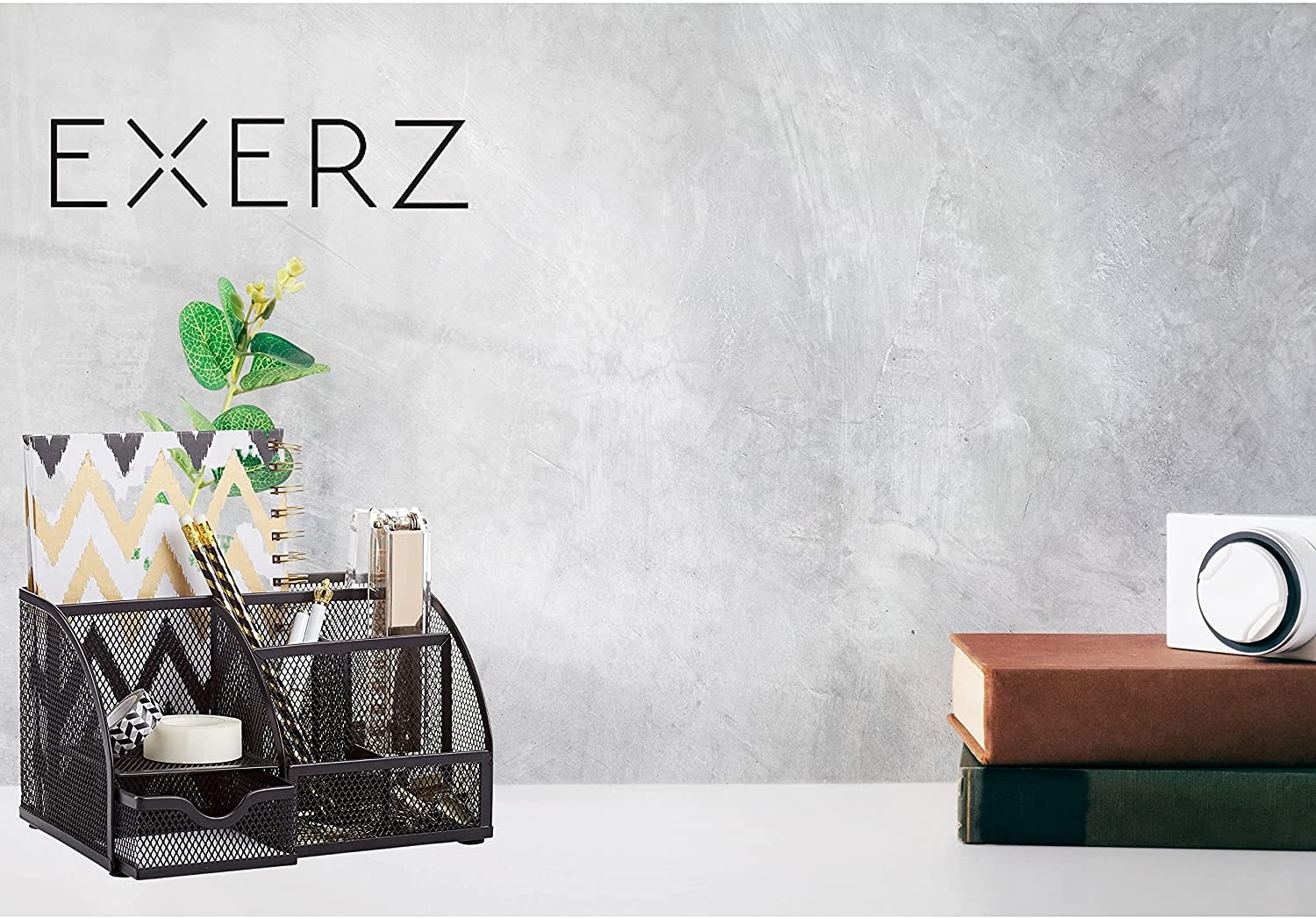 EXERZ Desk Organiser with 7 Compartments -Mesh Desk Tidy Caddy  - Black