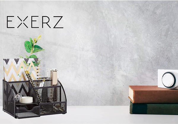 EXERZ Desk Organiser with 7 Compartments -Mesh Desk Tidy Caddy  - Black