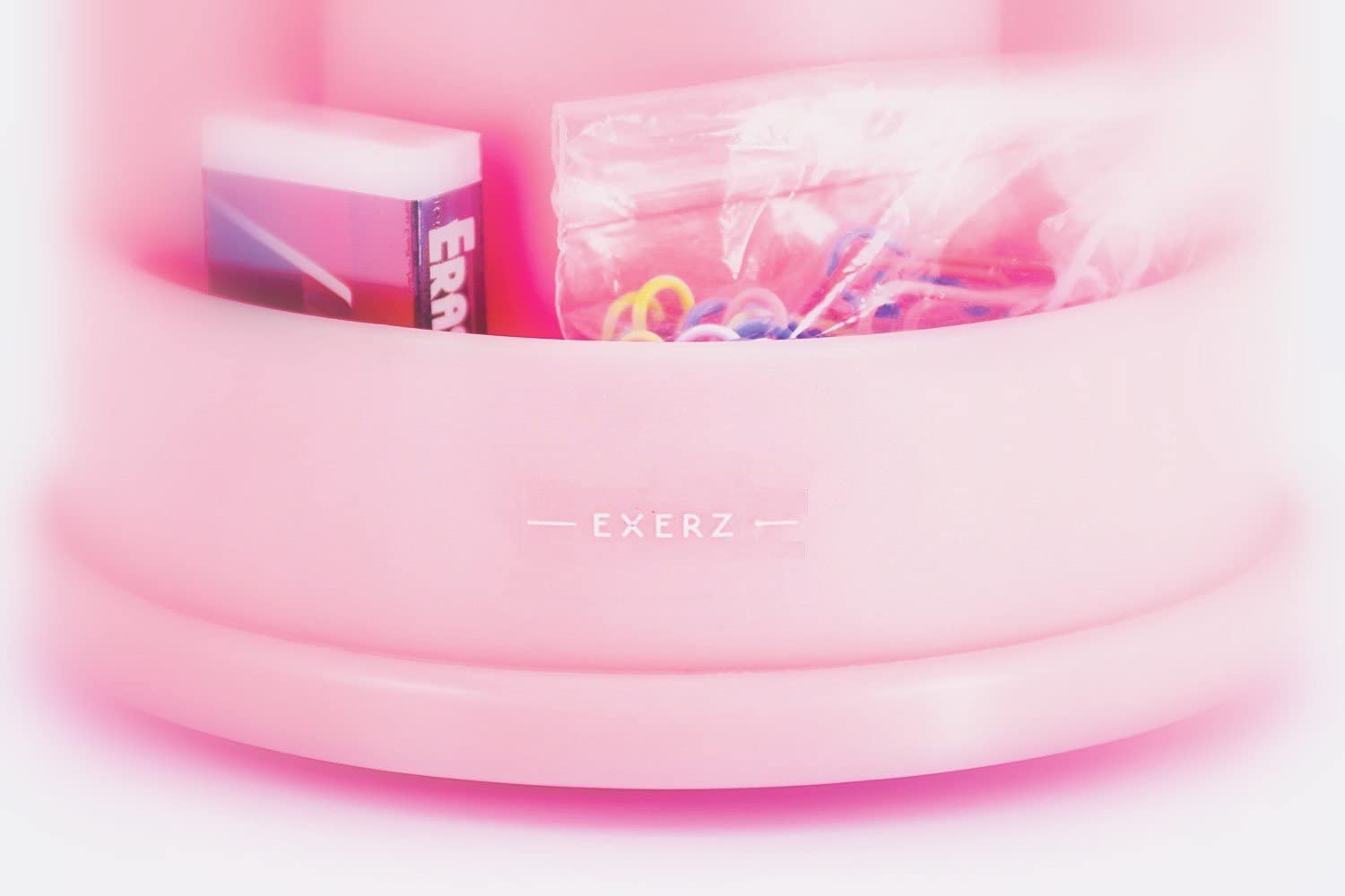 Exerz Desk Organiser with Safety Scissors, Ruler, Eraser, Clips - Pink