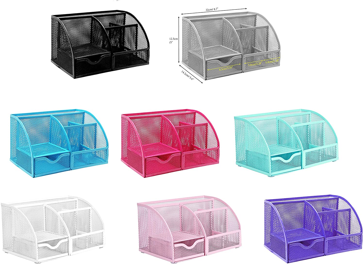 EXERZ Desk Organiser with 7 Compartments -Mesh Desk Tidy Caddy - Purple