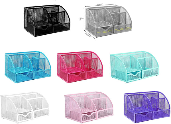 EXERZ Desk Organiser with 7 Compartments -Mesh Desk Tidy Caddy - Purple