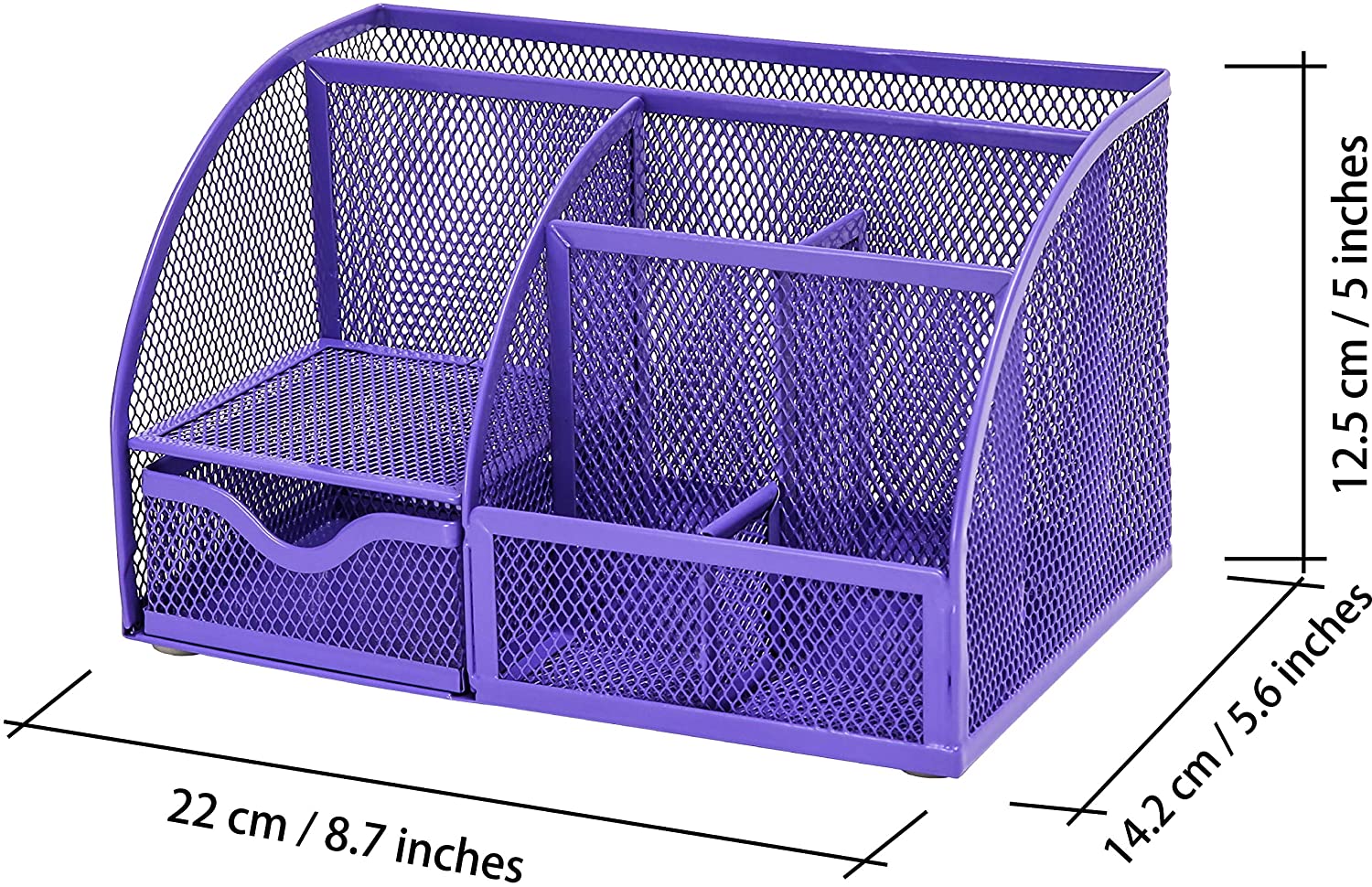 EXERZ Desk Organiser with 7 Compartments -Mesh Desk Tidy Caddy - Purple