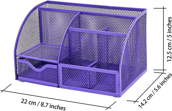 EXERZ Desk Organiser with 7 Compartments -Mesh Desk Tidy Caddy - Purple