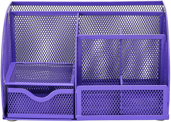 EXERZ Desk Organiser with 7 Compartments -Mesh Desk Tidy Caddy - Purple