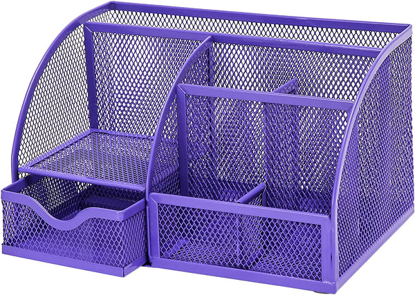 EXERZ Desk Organiser with 7 Compartments -Mesh Desk Tidy Caddy - Purple
