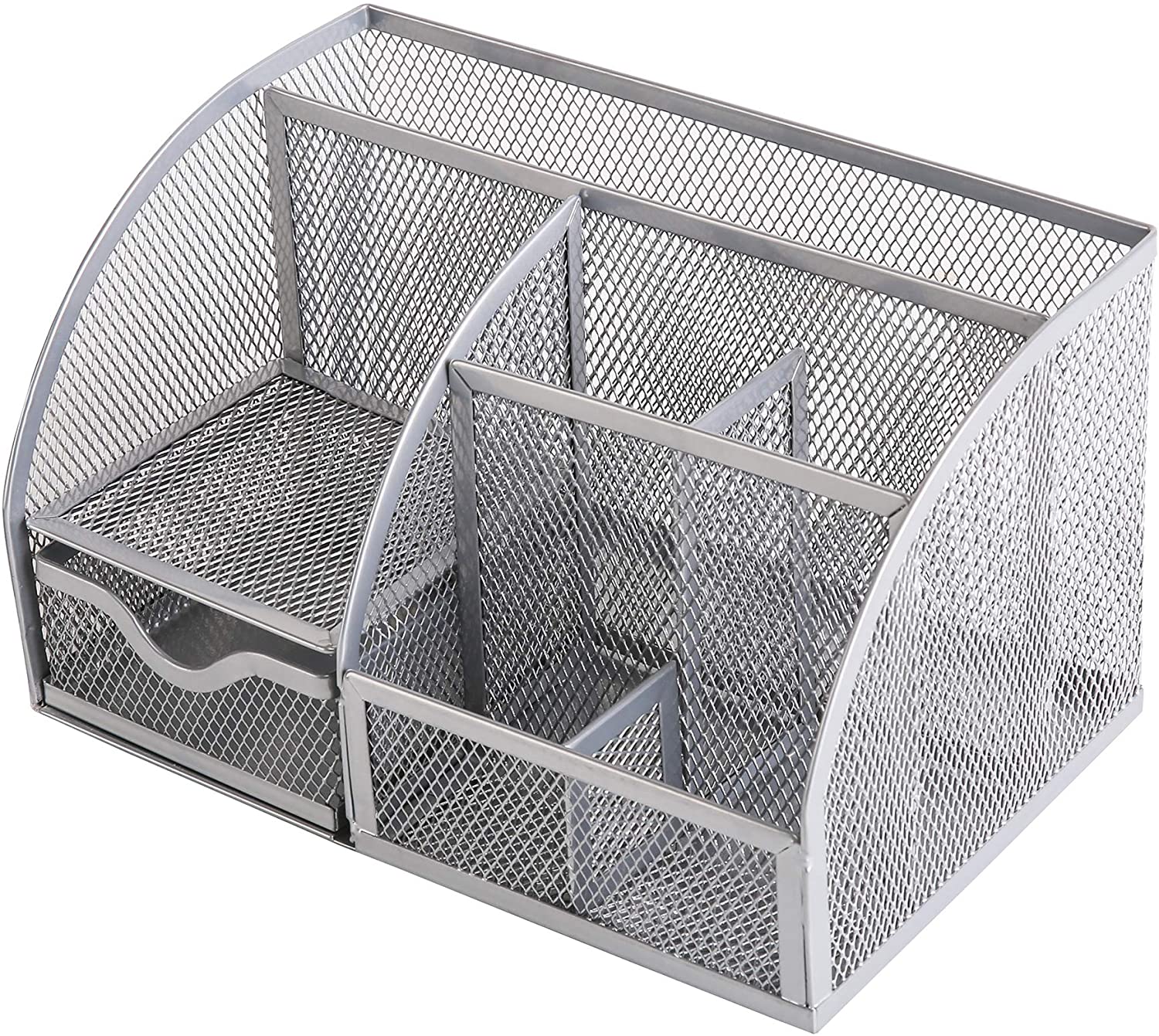 EXERZ Desk Organiser with 7 Compartments -Mesh Desk Tidy Caddy - Silver