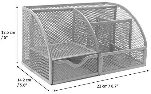 EXERZ Desk Organiser with 7 Compartments -Mesh Desk Tidy Caddy - Silver