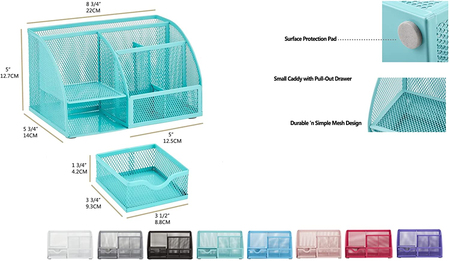 EXERZ Desk Organiser with 7 Compartments -Mesh Desk Tidy Caddy  - Turquoise
