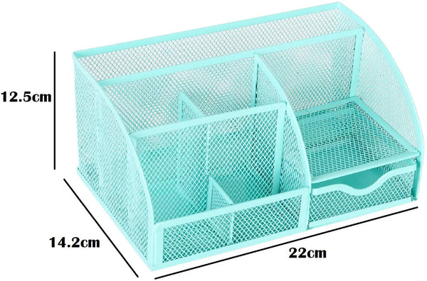 EXERZ Desk Organiser with 7 Compartments -Mesh Desk Tidy Caddy  - Turquoise