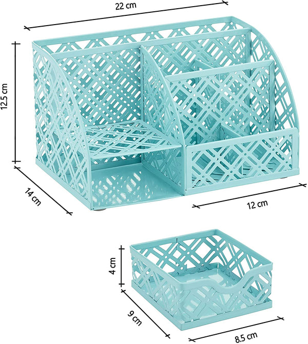 EXERZ Desk Organiser with 7 Compartments -Mesh Desk Tidy Caddy - Turquoise