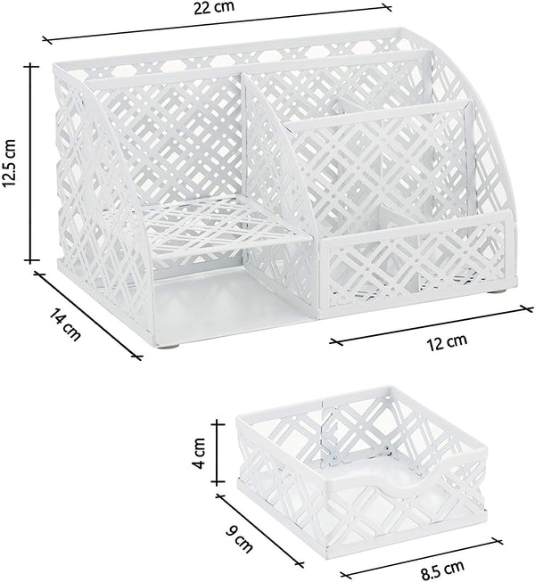 EXERZ Desk Organiser with 7 Compartments -Mesh Desk Tidy Caddy - White