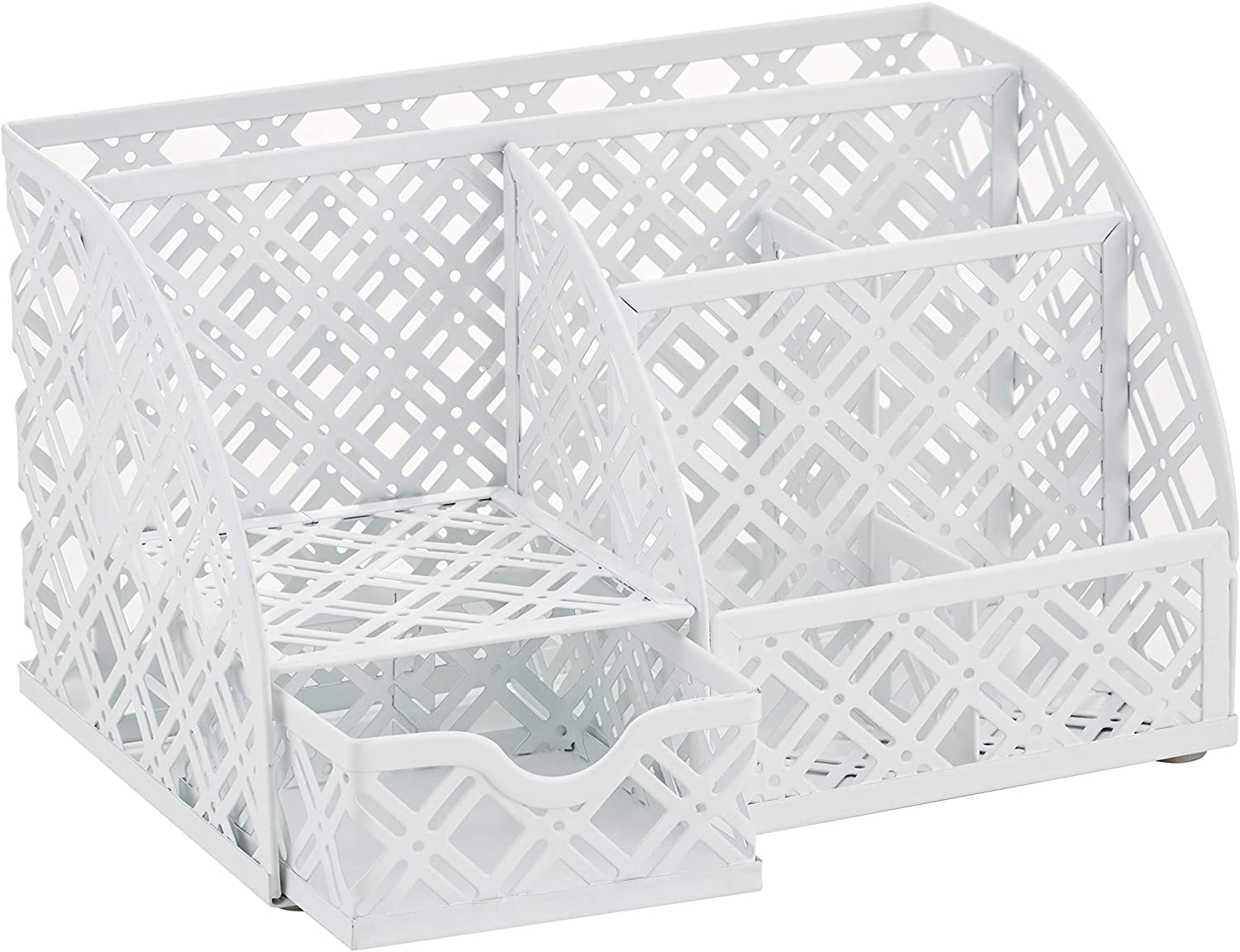 EXERZ Desk Organiser with 7 Compartments -Mesh Desk Tidy Caddy - White