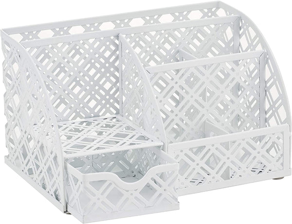 EXERZ Desk Organiser with 7 Compartments -Mesh Desk Tidy Caddy - White