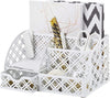 EXERZ Desk Organiser with 7 Compartments -Mesh Desk Tidy Caddy - White