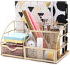EXERZ Desk Organiser with 7 Compartments -Mesh Desk Tidy Caddy - Golden
