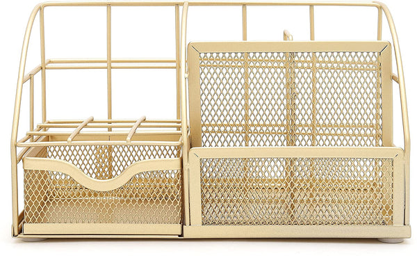 EXERZ Desk Organiser with 7 Compartments -Mesh Desk Tidy Caddy - Golden