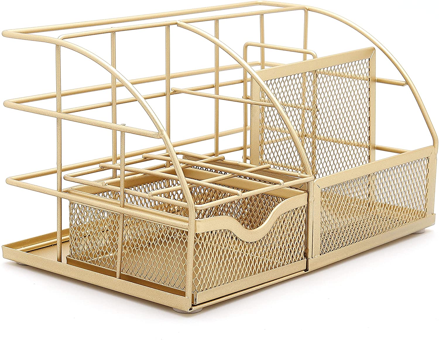 EXERZ Desk Organiser with 7 Compartments -Mesh Desk Tidy Caddy - Golden