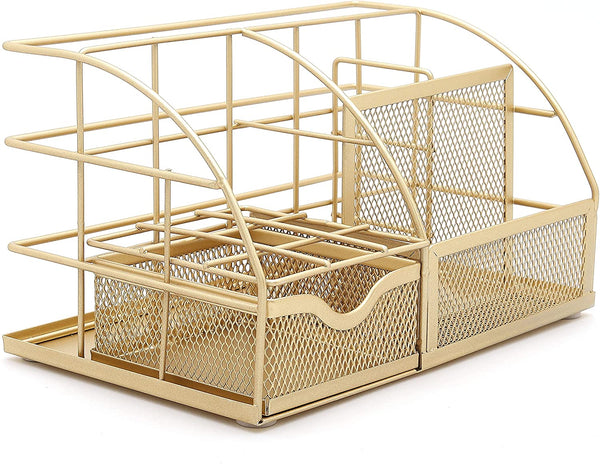 EXERZ Desk Organiser with 7 Compartments -Mesh Desk Tidy Caddy - Golden