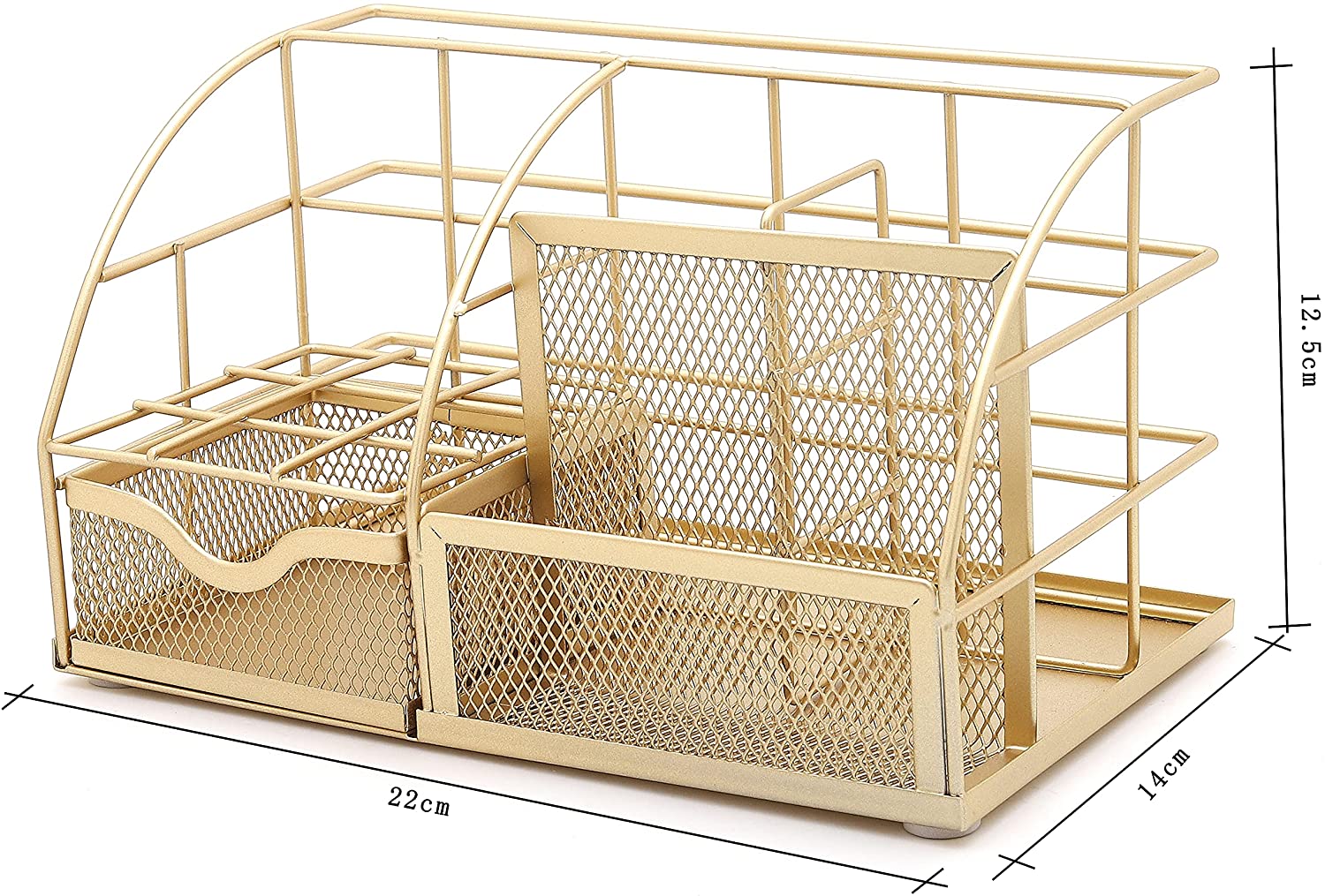 EXERZ Desk Organiser with 7 Compartments -Mesh Desk Tidy Caddy - Golden