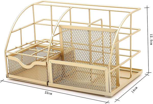 EXERZ Desk Organiser with 7 Compartments -Mesh Desk Tidy Caddy - Golden