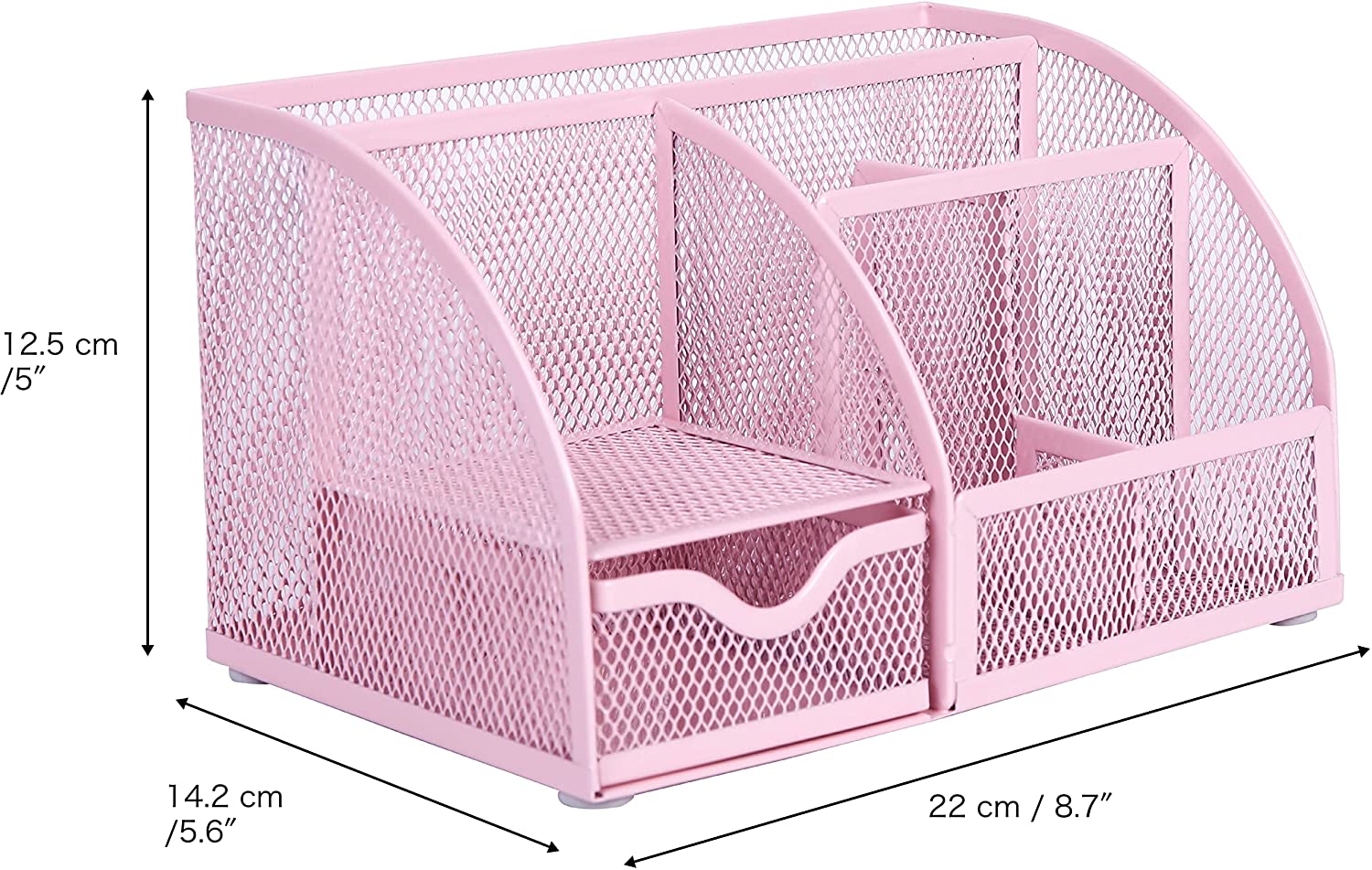 EXERZ Desk Organiser with 7 Compartments -Mesh Desk Tidy Caddy - Light Pink