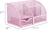 EXERZ Desk Organiser with 7 Compartments -Mesh Desk Tidy Caddy - Light Pink