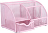 EXERZ Desk Organiser with 7 Compartments -Mesh Desk Tidy Caddy - Light Pink