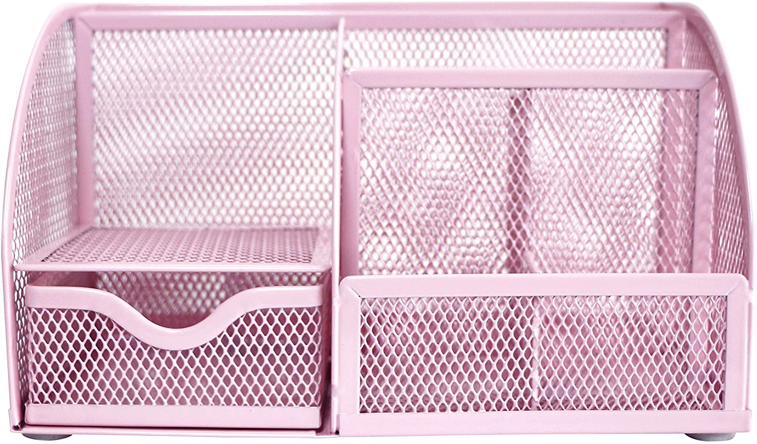 EXERZ Desk Organiser with 7 Compartments -Mesh Desk Tidy Caddy - Light Pink