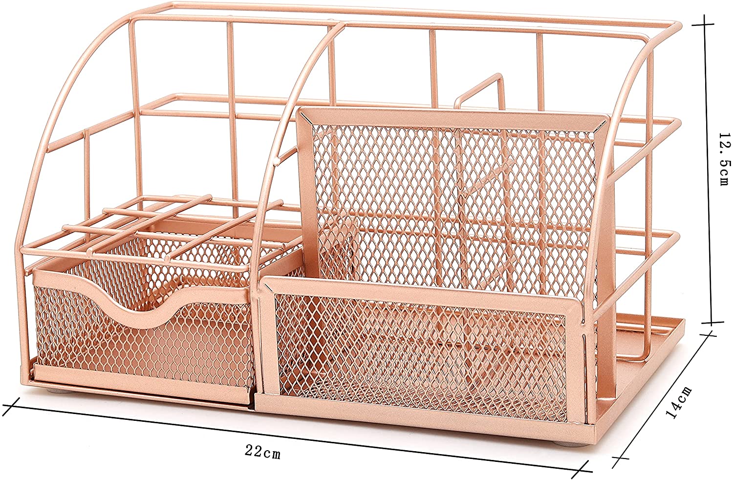 EXERZ Desk Organiser with 7 Compartments -Mesh Desk Tidy Caddy - Rose Gold