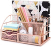 EXERZ Desk Organiser with 7 Compartments -Mesh Desk Tidy Caddy - Rose Gold